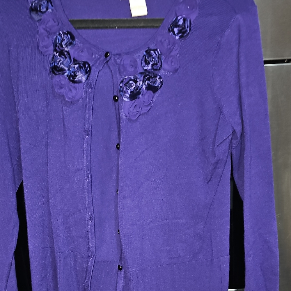 Christina Deep Purple Cardigan with Floral Accents